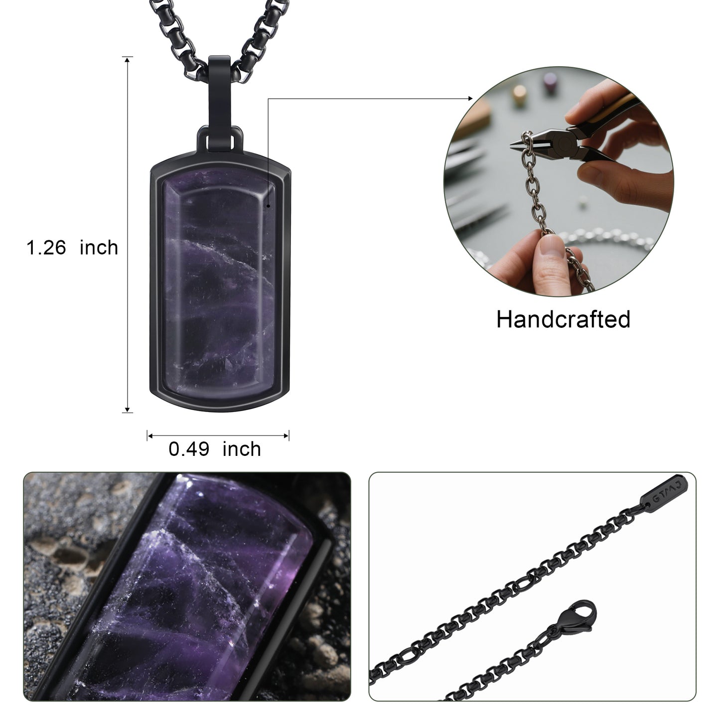 Metallic Dog Tag With Faceted Amethyst