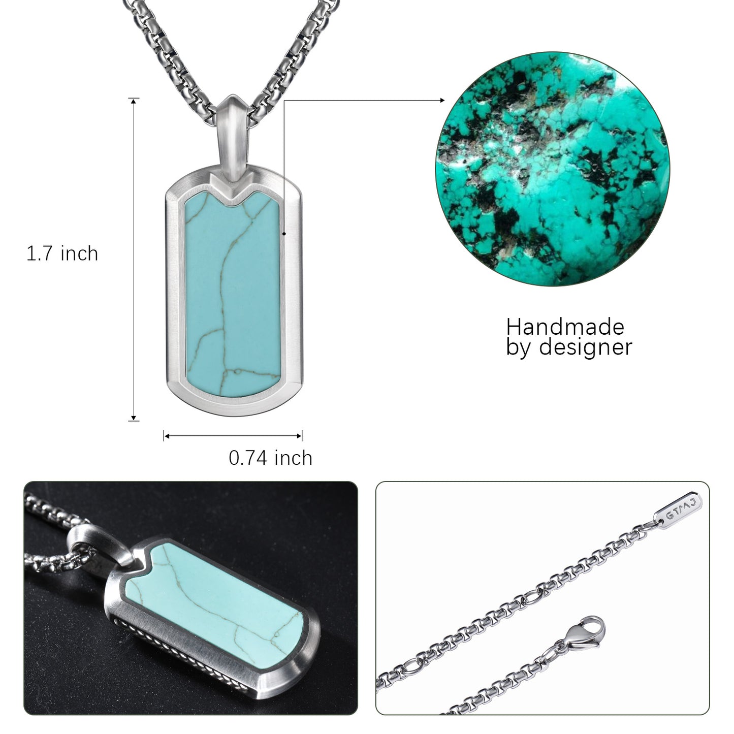 Turquoise Dog Tag Pendant Necklaces