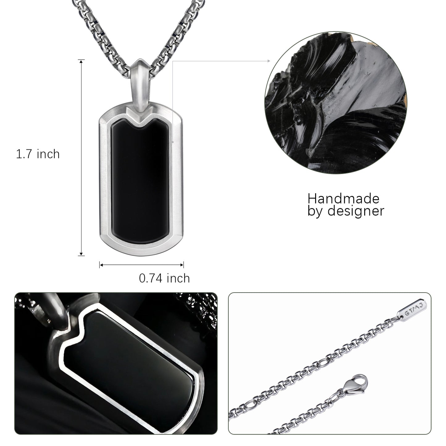 Black Onyx Dog Tag Pendant Necklace