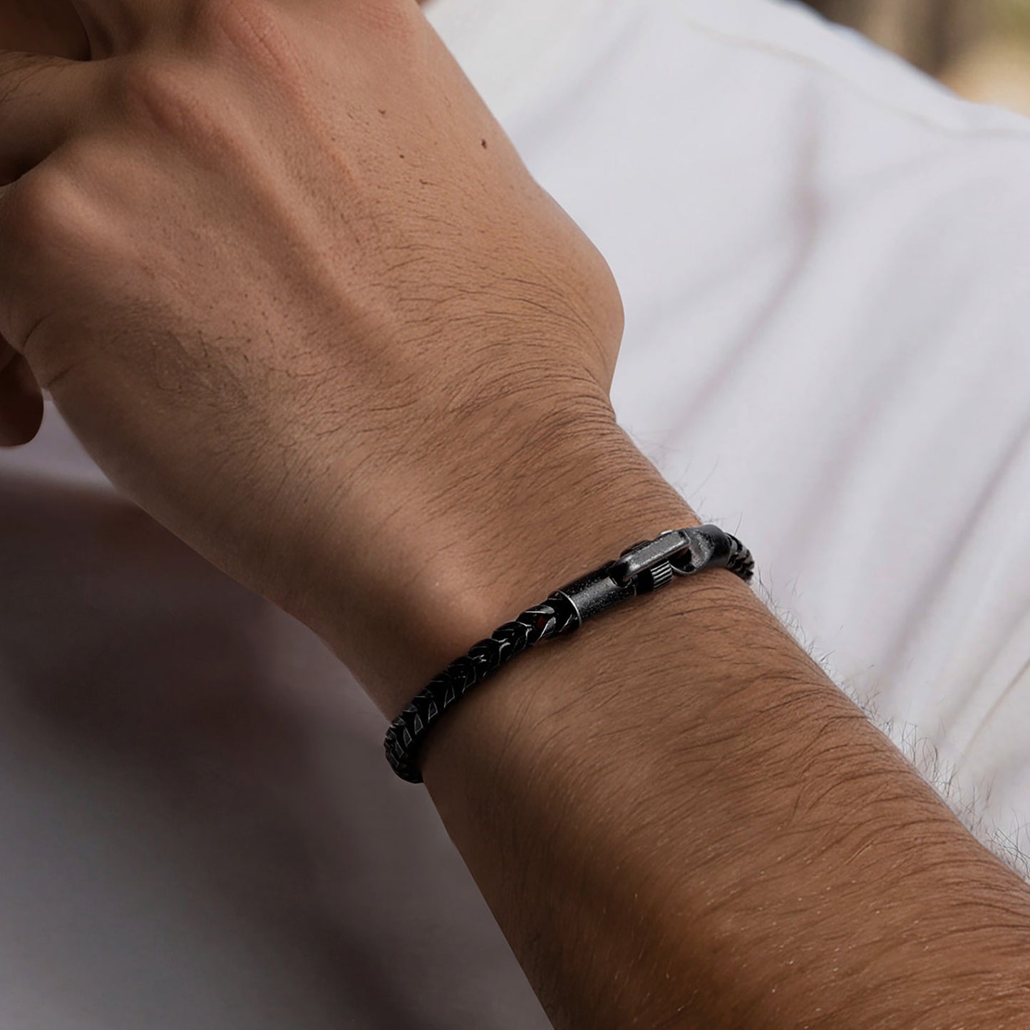 Men's Antique-Finish Foxtail Chain Bracelet 5mm Black Ion-Plated Solid Stainless Steel