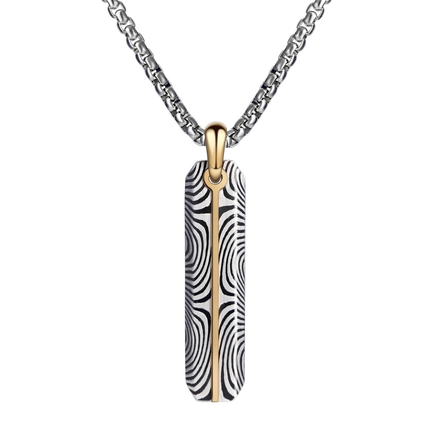 Damascus Stainless Steel Vertical Drop Pendant Necklace