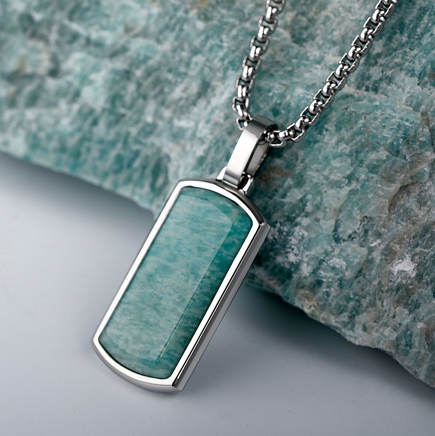 Metallic Dog Tag With Faceted Amazonite