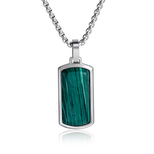 Metallic Dog Tag With Faceted Malachite