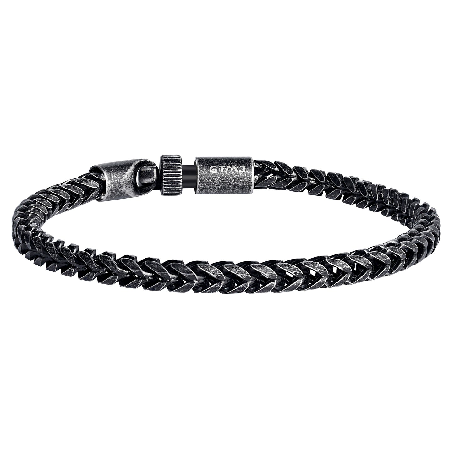 Men's Antique-Finish Foxtail Chain Bracelet 5mm Black Ion-Plated Solid Stainless Steel