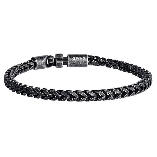 Men's Antique-Finish Foxtail Chain Bracelet 5mm Black Ion-Plated Solid Stainless Steel
