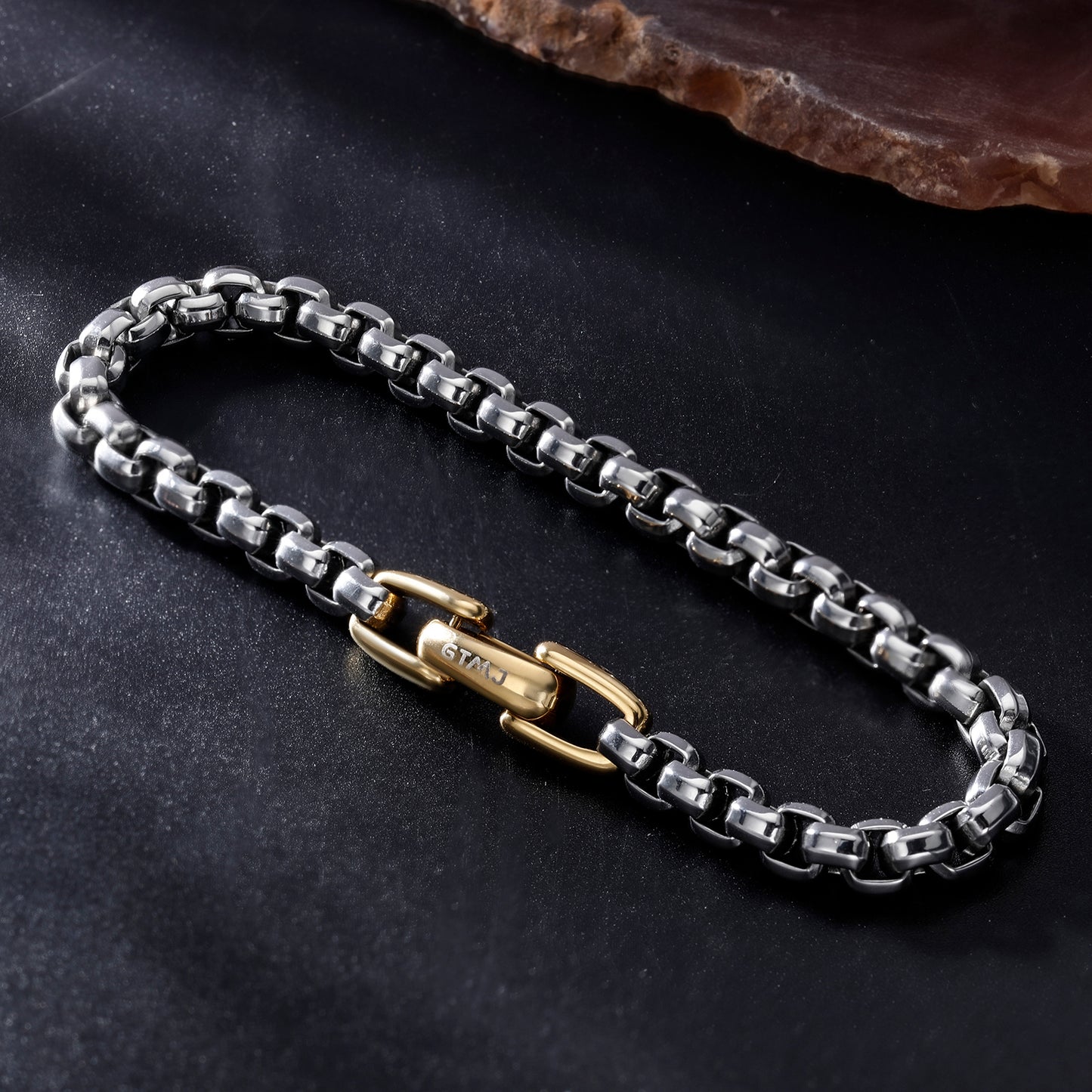 Two Tone Gold 316L Stainless Steel Bold Box Chain Bracelet