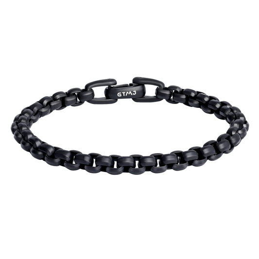 Matte Finish Black IP Stainless Steel Bold Box Chain Bracelet