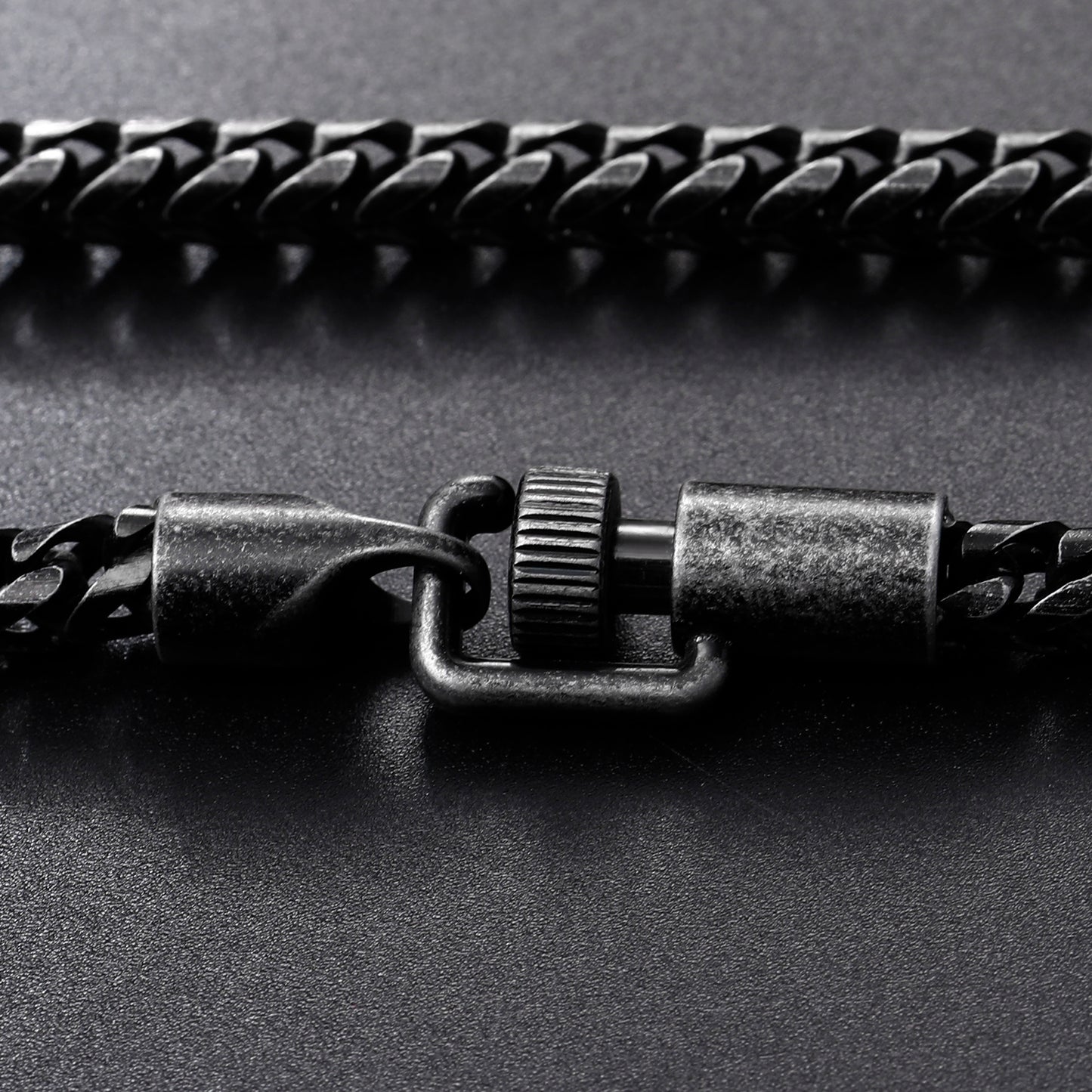 Men's Antique-Finish Foxtail Chain Bracelet 5mm Black Ion-Plated Solid Stainless Steel