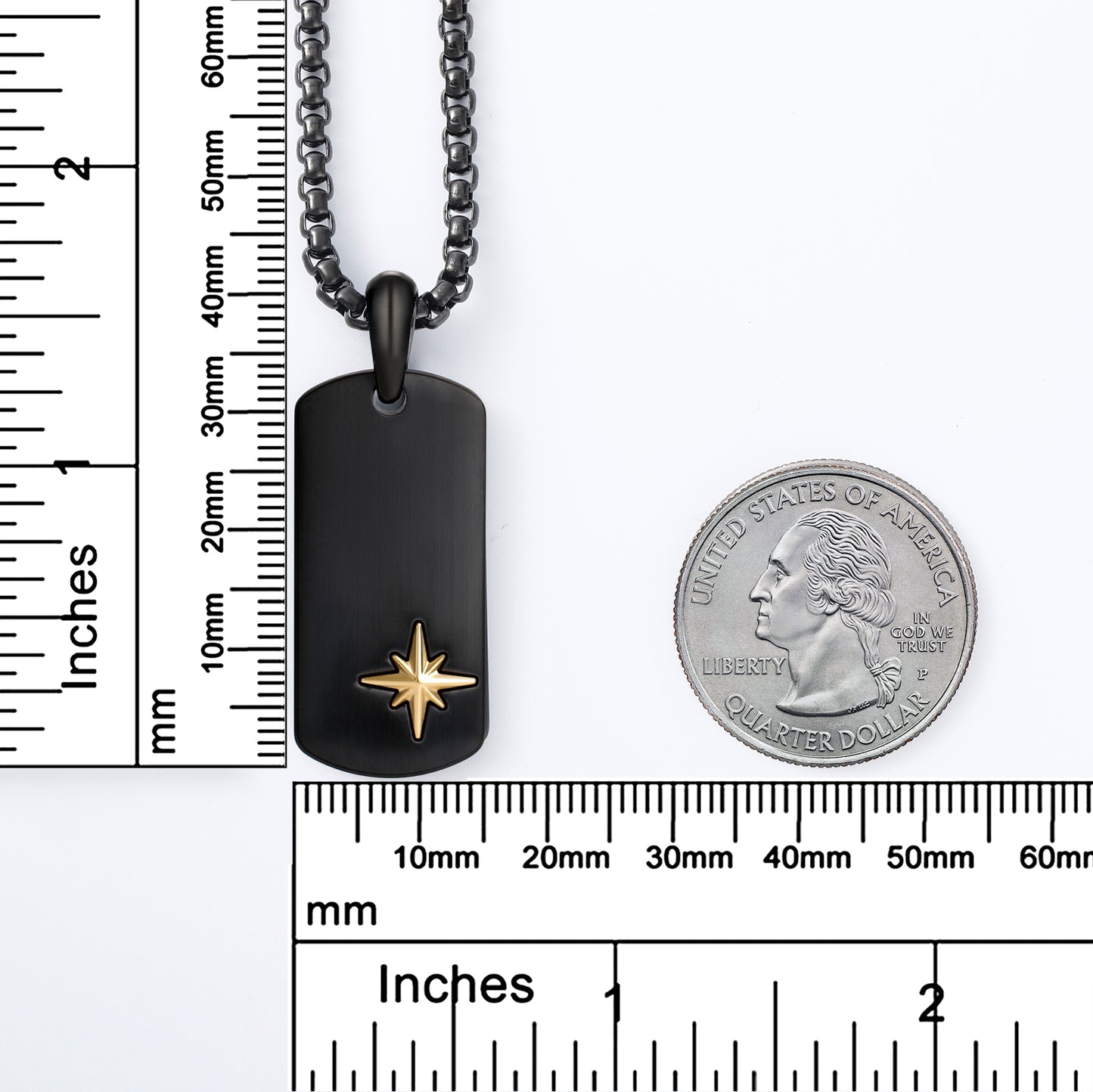 Classic Black Dog Tag with North Star Amulet in 18K Gold Plated Pendant Necklace