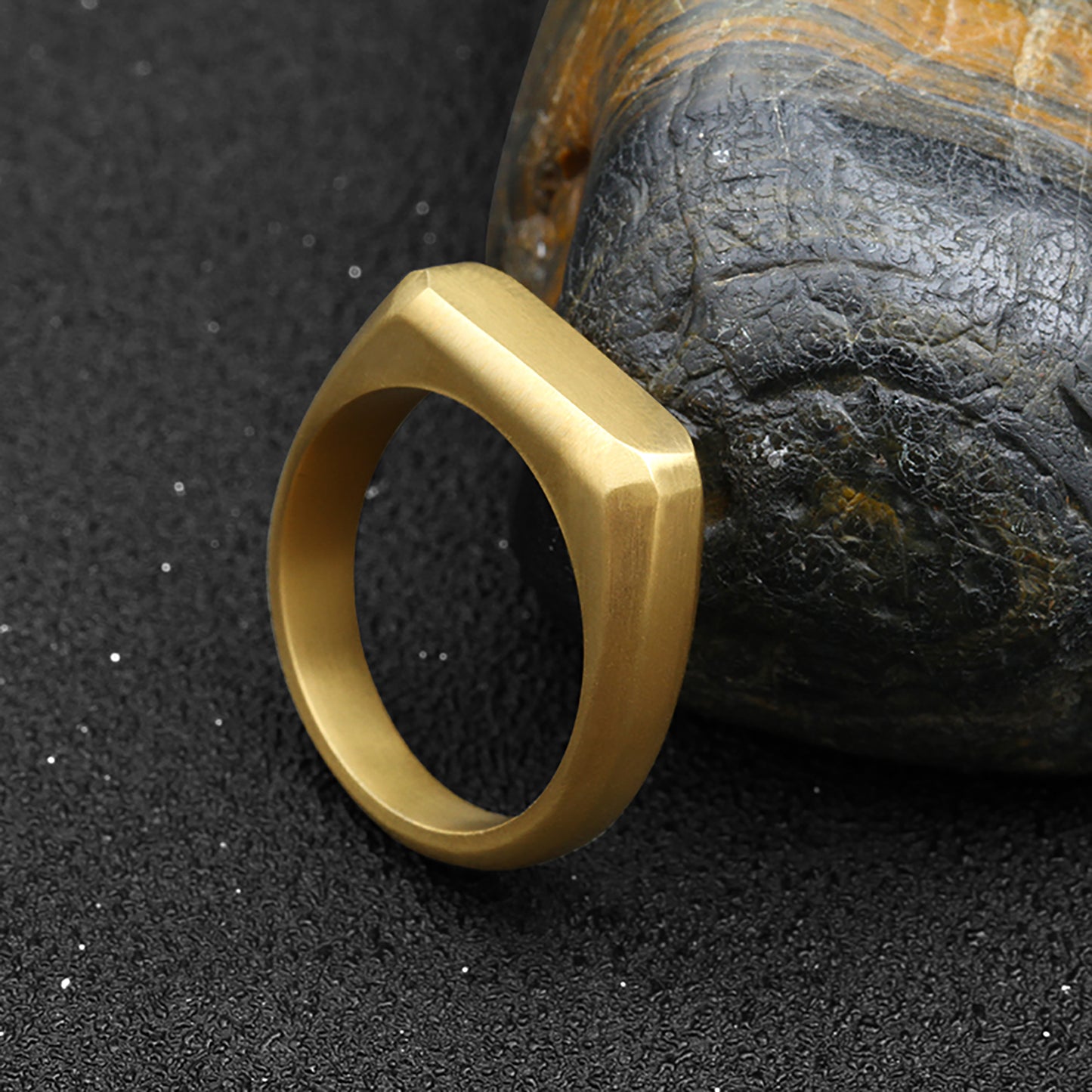 Brushed Gold Plated Titanium Signet Ring - 6mm