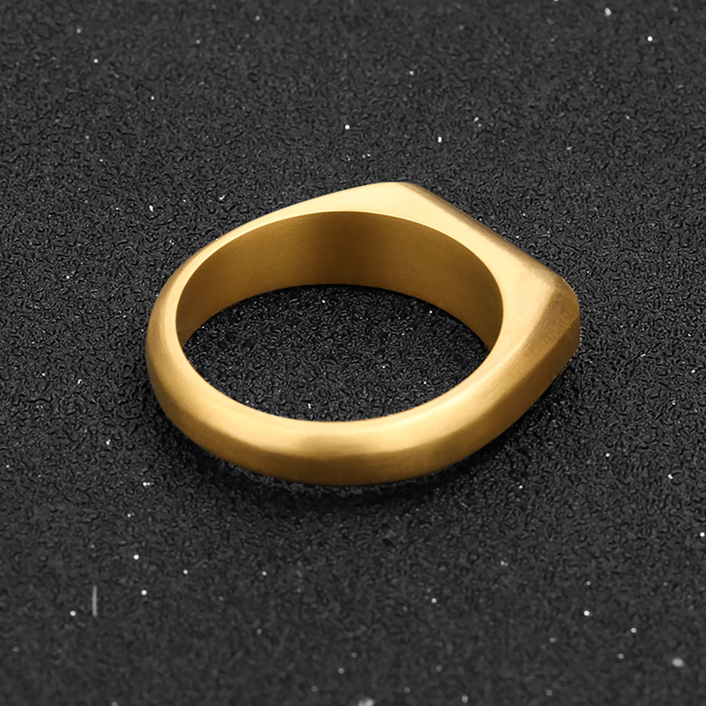 Brushed Gold Plated Titanium Signet Ring - 6mm