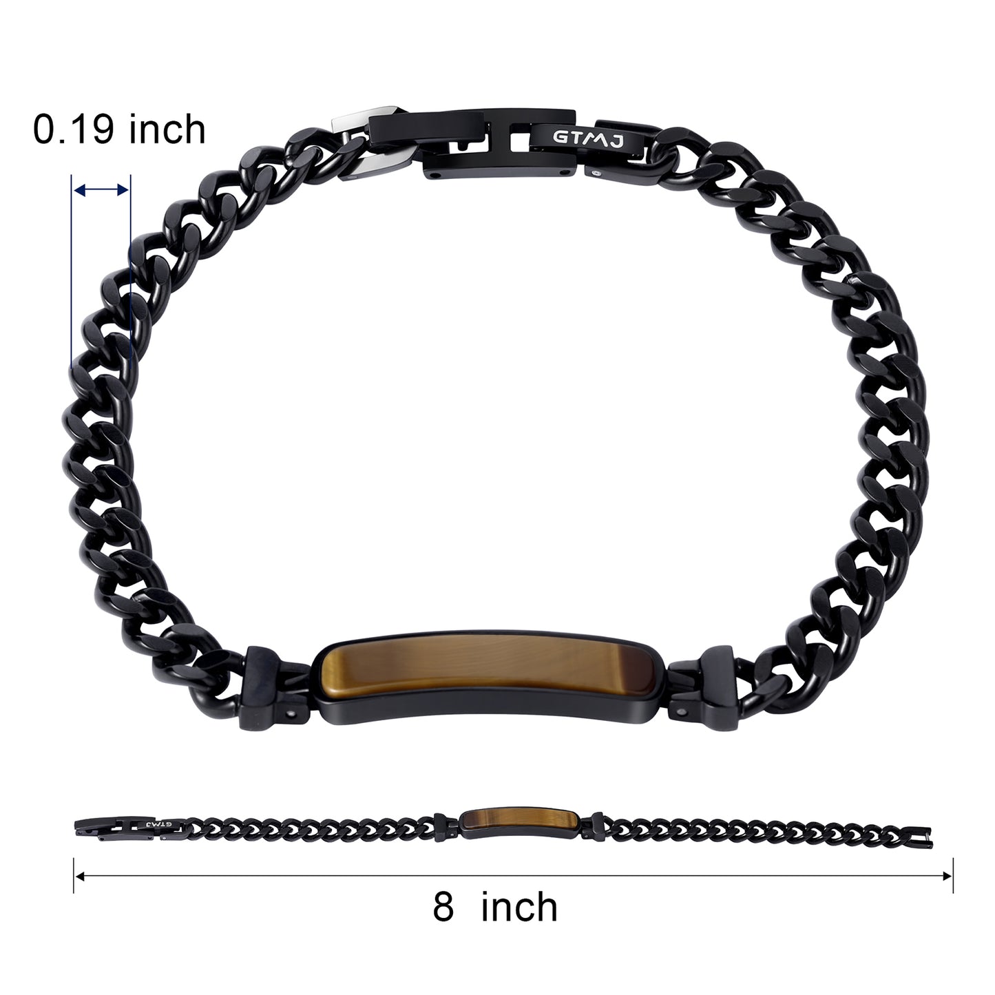 Black Stainless Steel Cuban Chain Bracelet with Tiger's Eye Stone