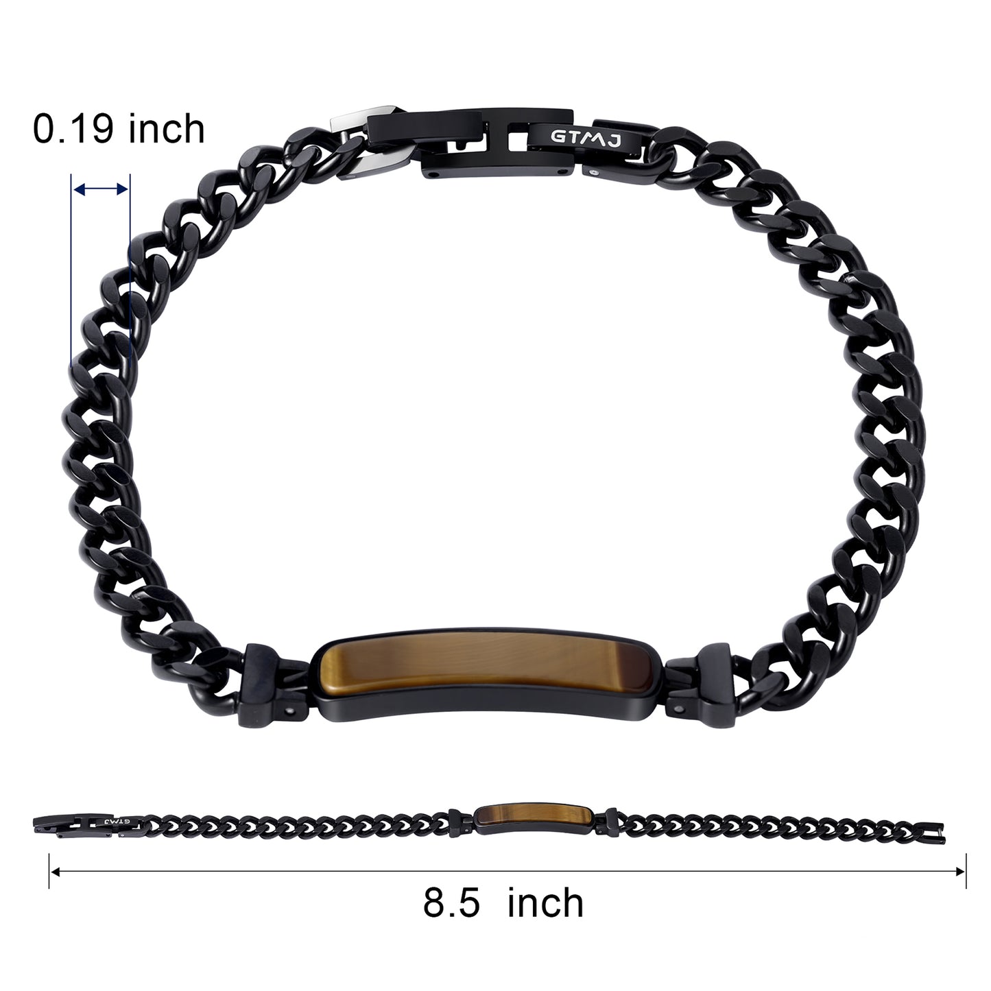 Black Stainless Steel Cuban Chain Bracelet with Tiger's Eye Stone