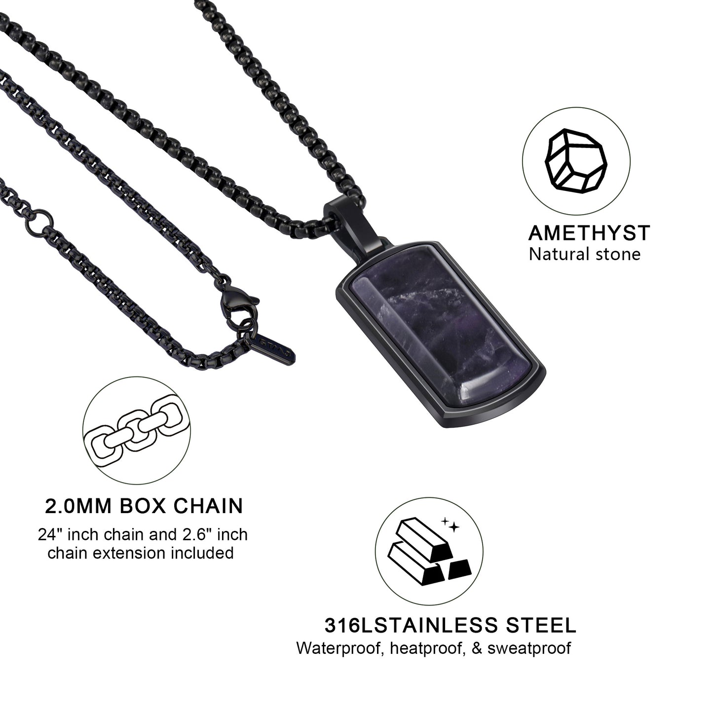 Metallic Dog Tag With Faceted Amethyst