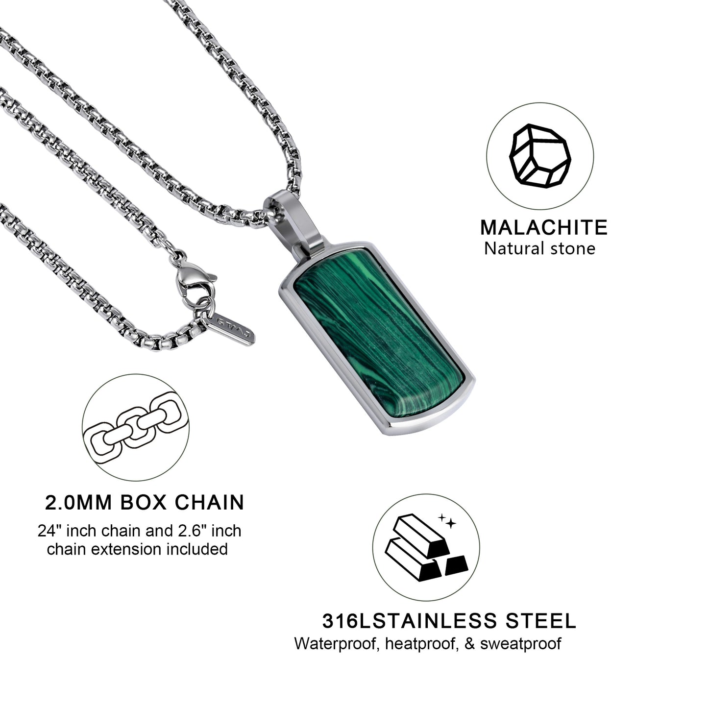 Metallic Dog Tag With Faceted Malachite