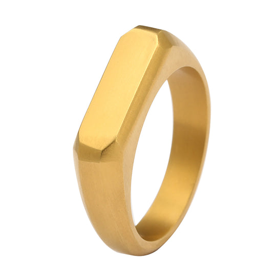 Brushed Gold Plated Titanium Signet Ring - 6mm
