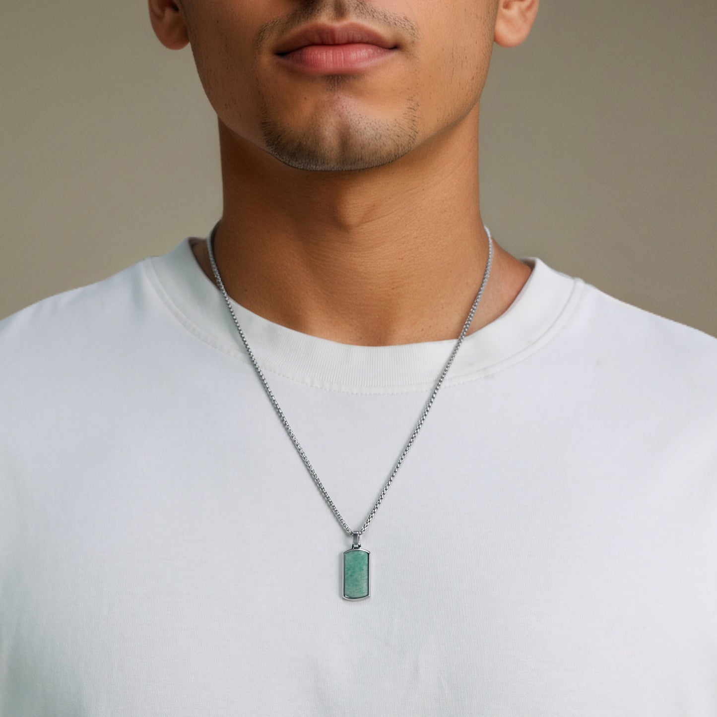 Metallic Dog Tag With Faceted Amazonite