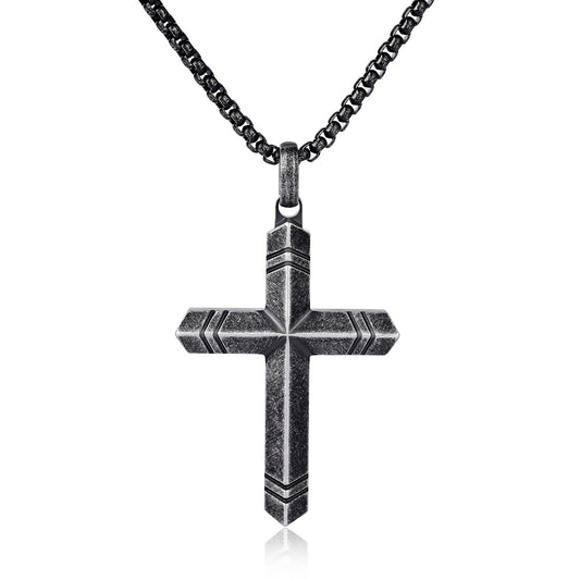 GTMJ Men's Cross Pendant Necklace Set - 316L Stainless Steel & Natural Wood, 24"+2" & 20"+2" Adjustable Box Chains, Luxury Gift Box (Ebony/Bubinga/Antique Black)