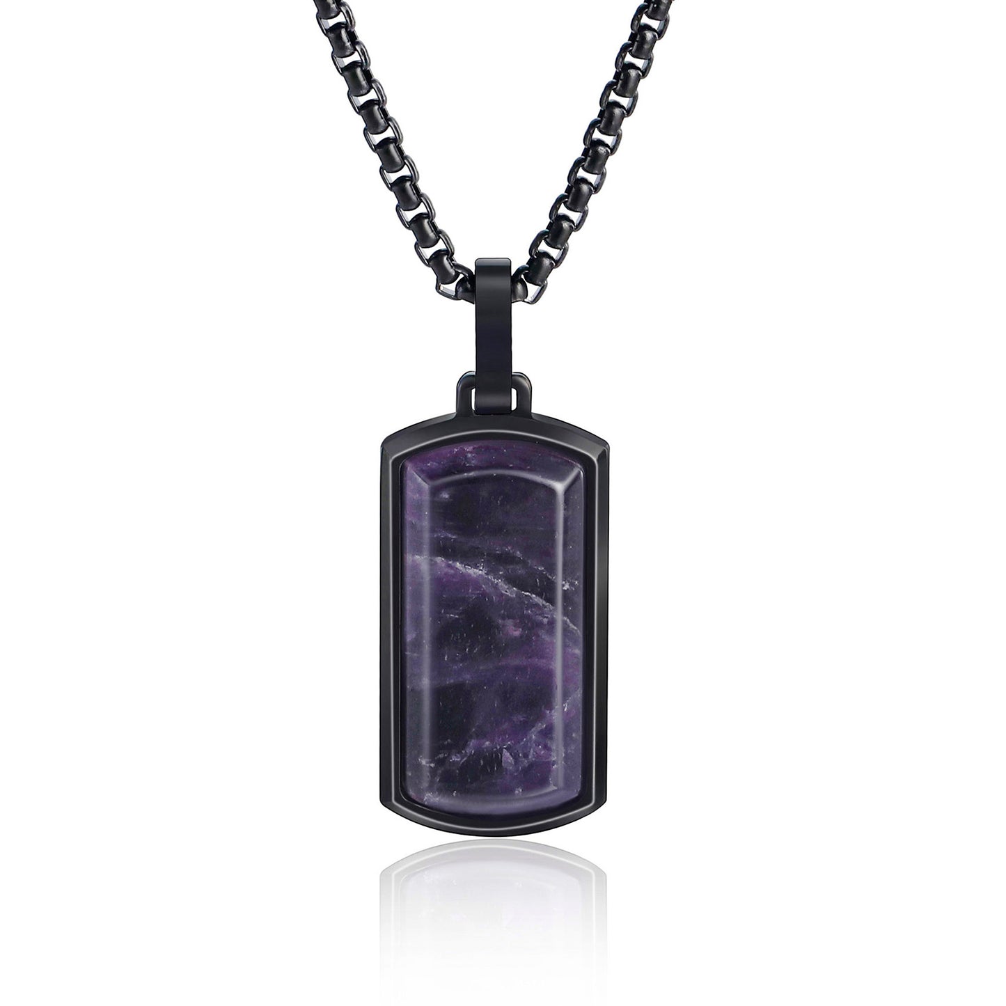 Metallic Dog Tag With Faceted Amethyst