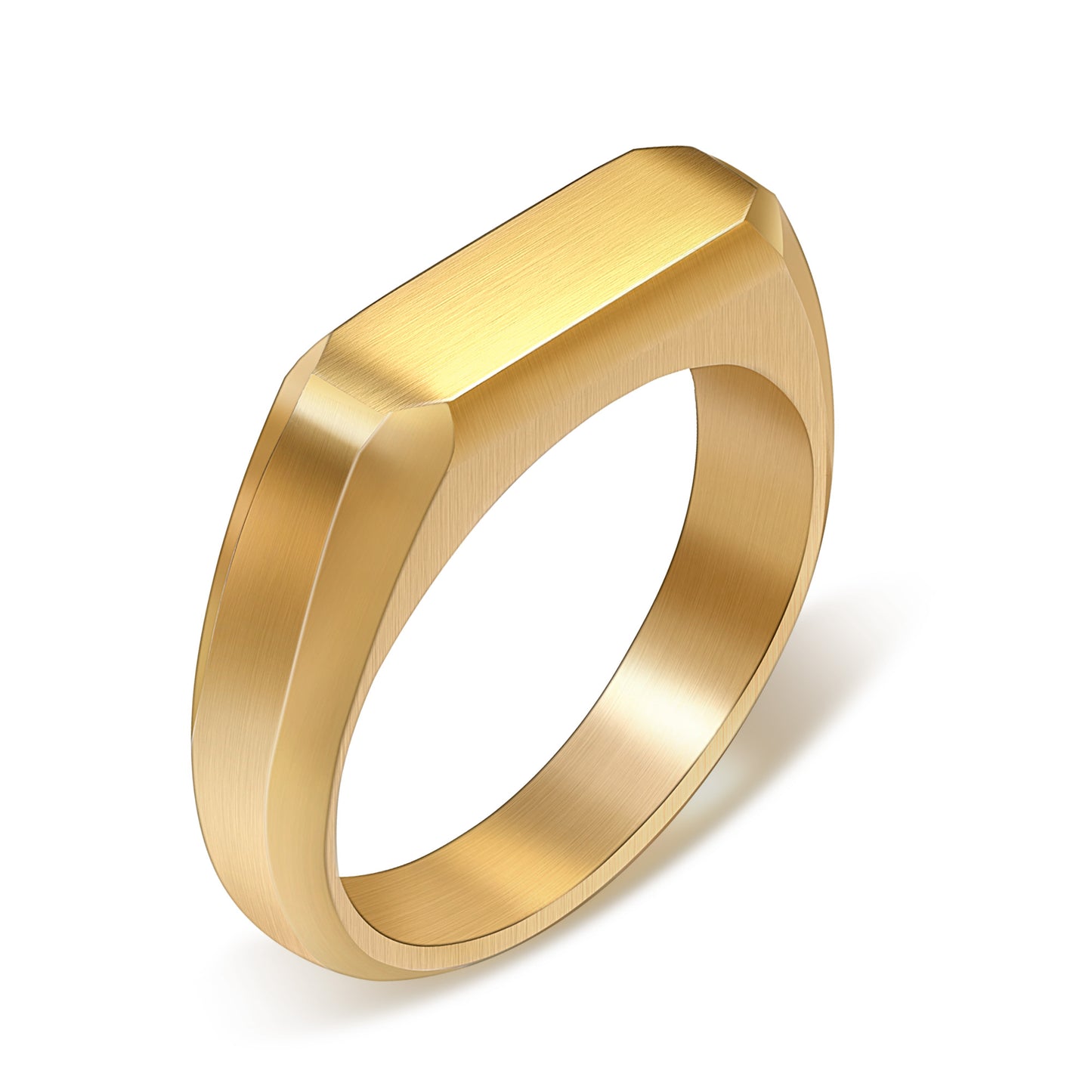 Brushed Gold Plated Titanium Signet Ring - 6mm