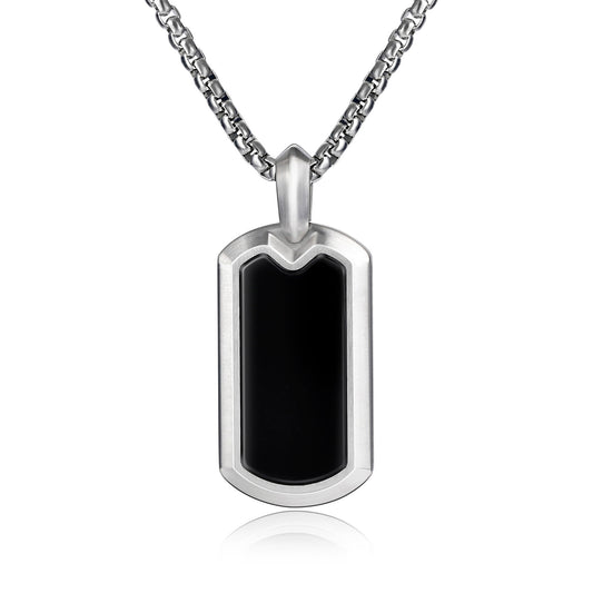 Black Onyx Dog Tag Pendant Necklace