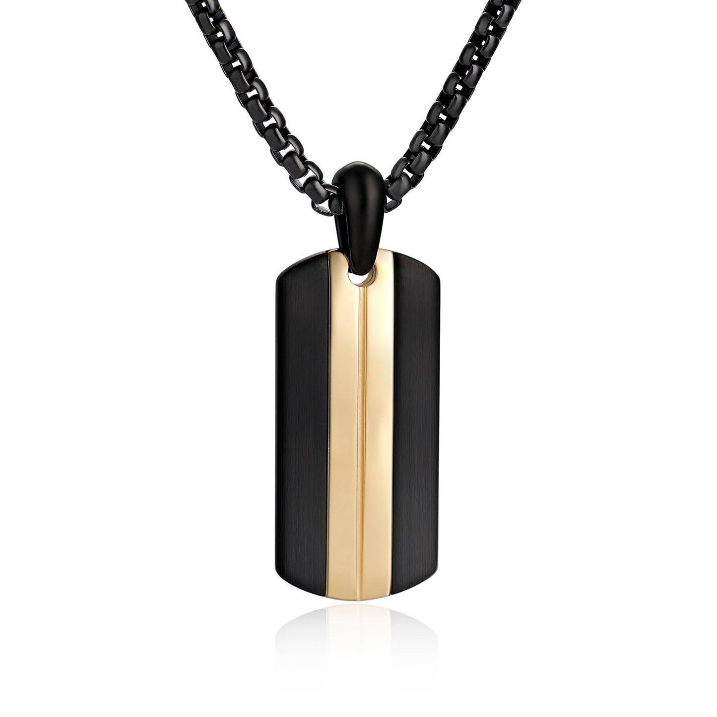GTMJ Black & 18K Gold Two-Tone Dog Tag Necklace - 24"+2" Adjustable Chain + Extra 20"+2" Silver Chain, Rectangular Smooth Domed Pendant for Men & Women