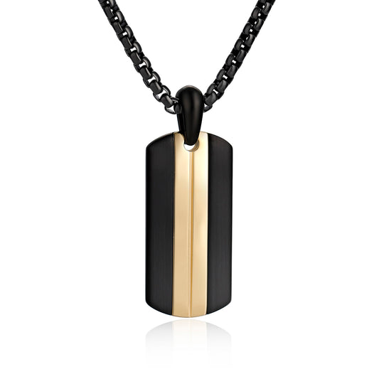 GTMJ Black & 18K Gold Two-Tone Dog Tag Necklace - 24"+2" Adjustable Chain + Extra 20"+2" Silver Chain, Rectangular Smooth Domed Pendant for Men & Women