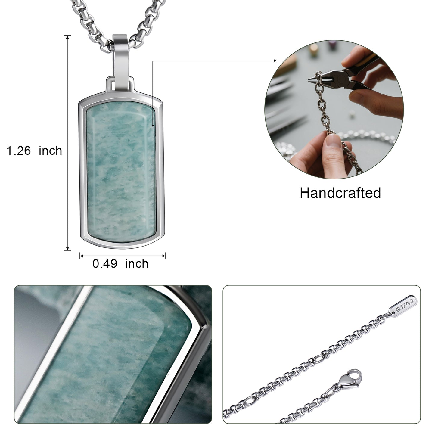 Metallic Dog Tag With Faceted Amazonite