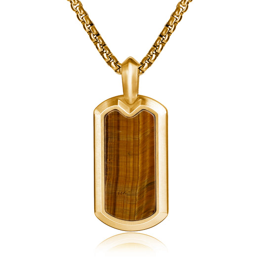 Tiger Eye Dog Tag Pendant Necklace