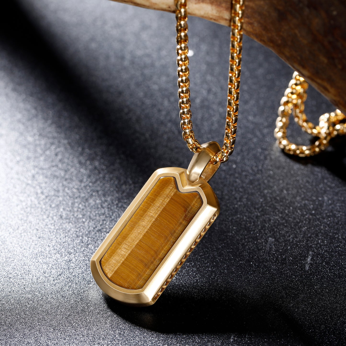 Tiger Eye Dog Tag Pendant Necklace