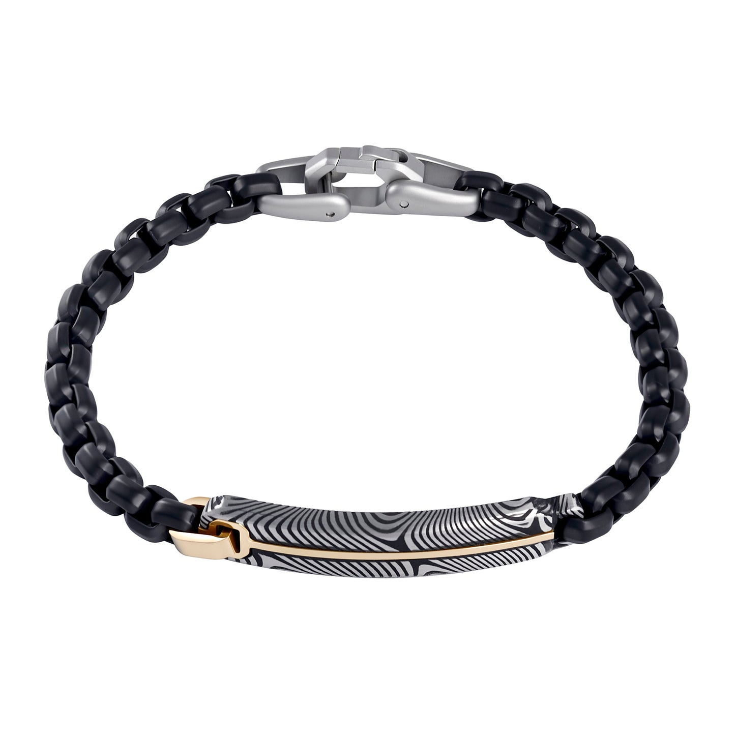 Black IP Steel Box Chain Bracelet with Damascus Steel Plate