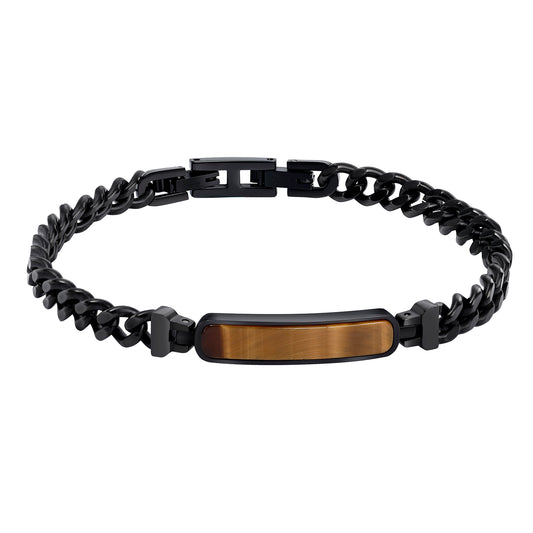 Black Stainless Steel Cuban Chain Bracelet with Tiger's Eye Stone