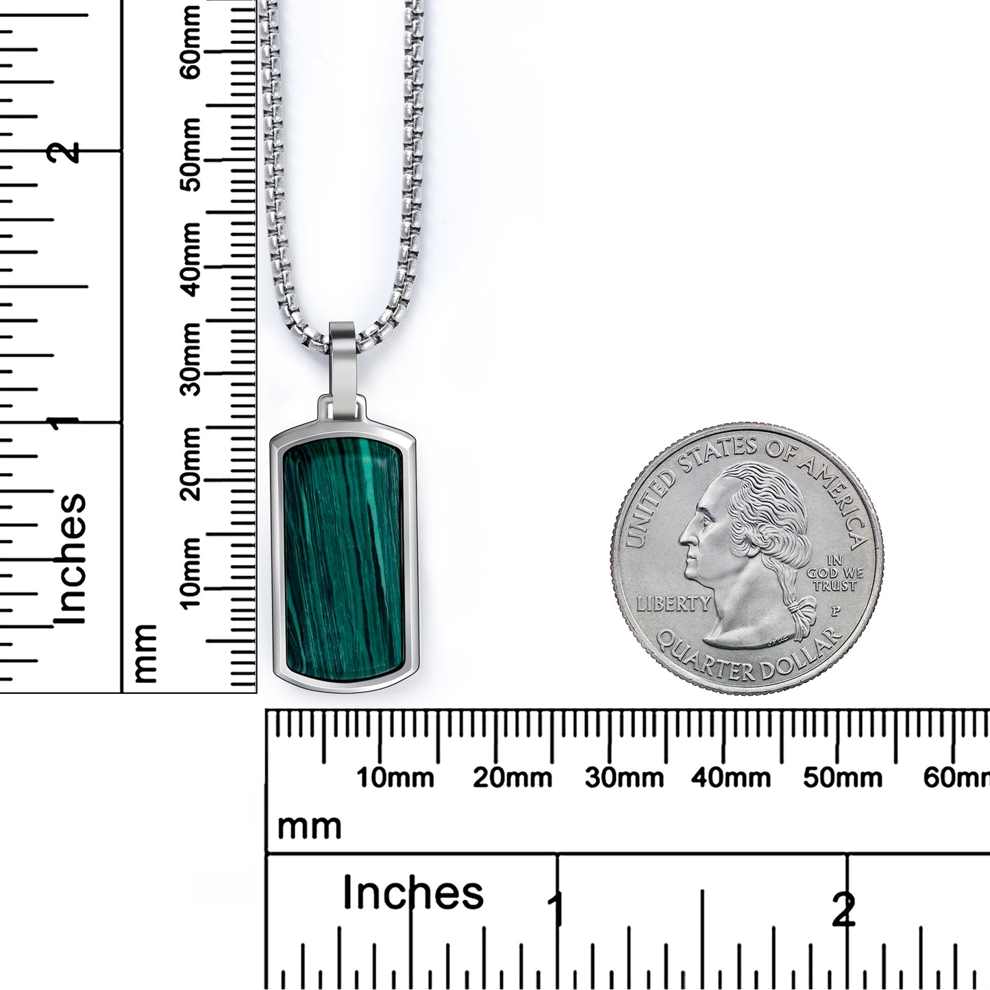 Metallic Dog Tag With Faceted Malachite