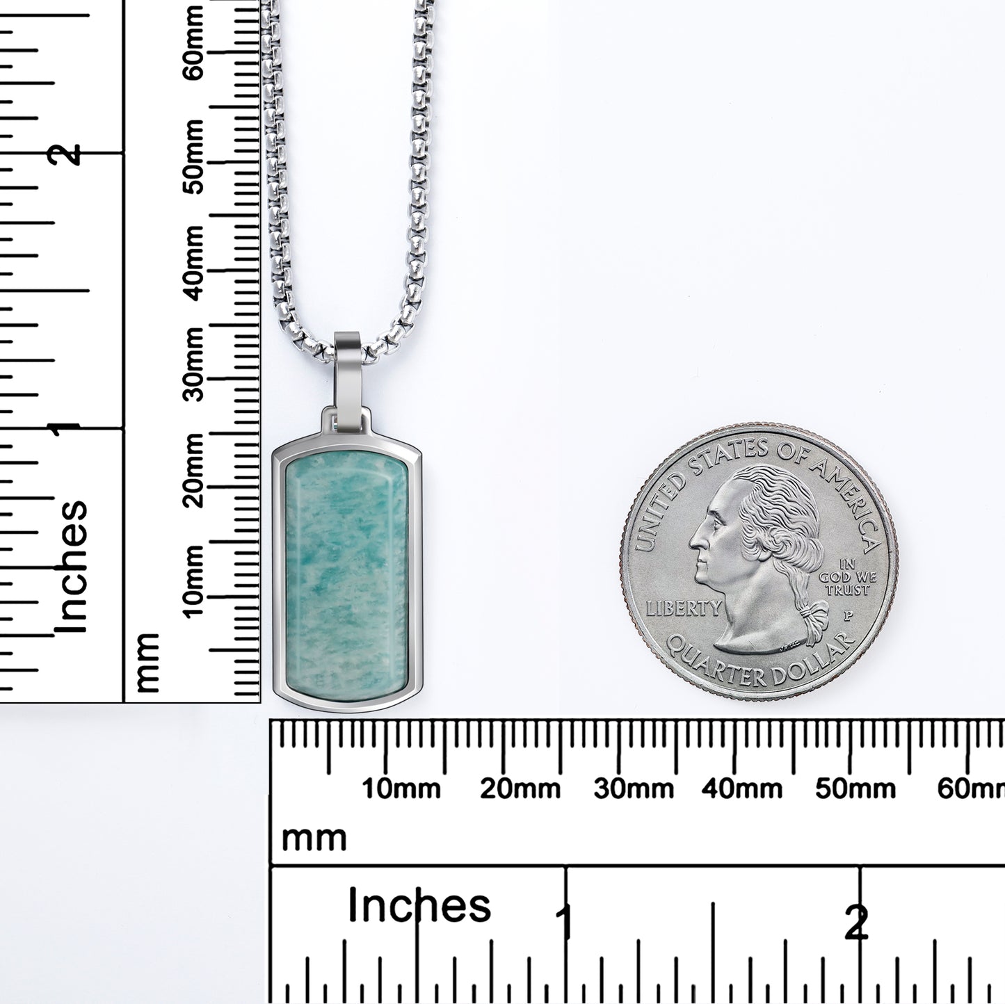 Metallic Dog Tag With Faceted Amazonite