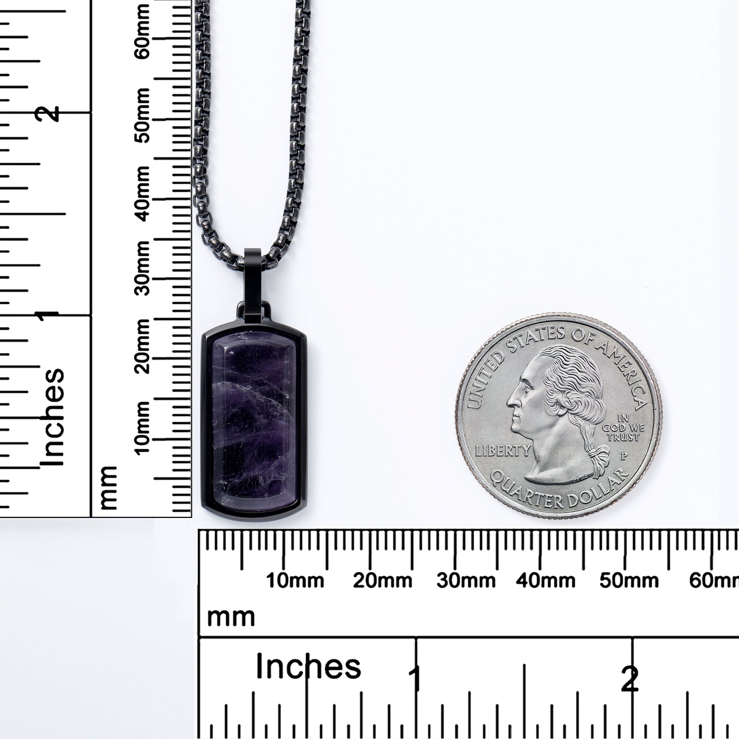 Metallic Dog Tag With Faceted Amethyst