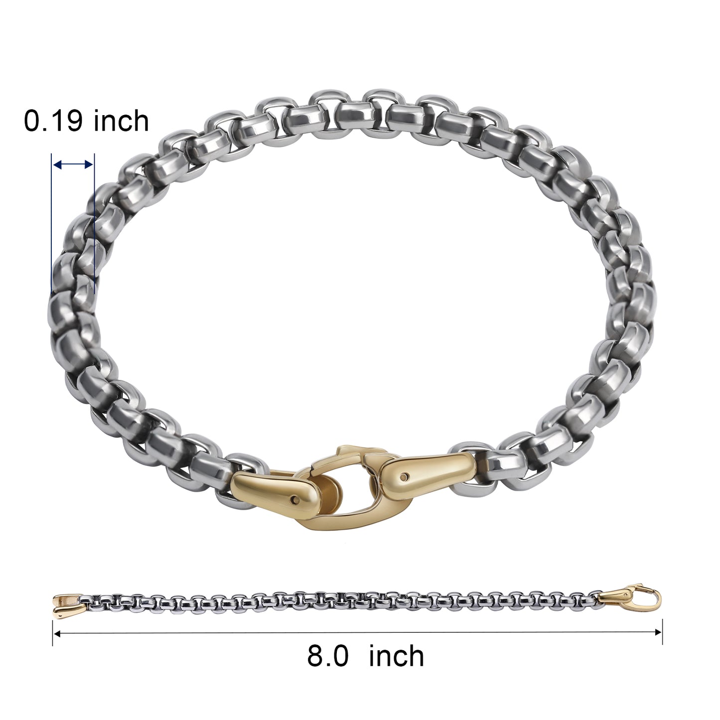 Two Tone Gold 316L Stainless Steel Bold Box Chain Bracelet