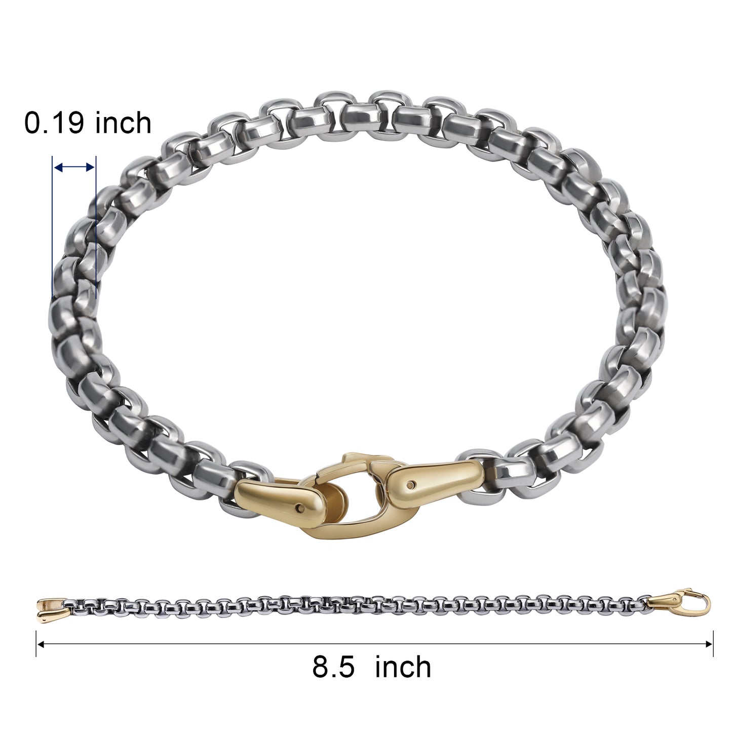 Two Tone Gold 316L Stainless Steel Bold Box Chain Bracelet