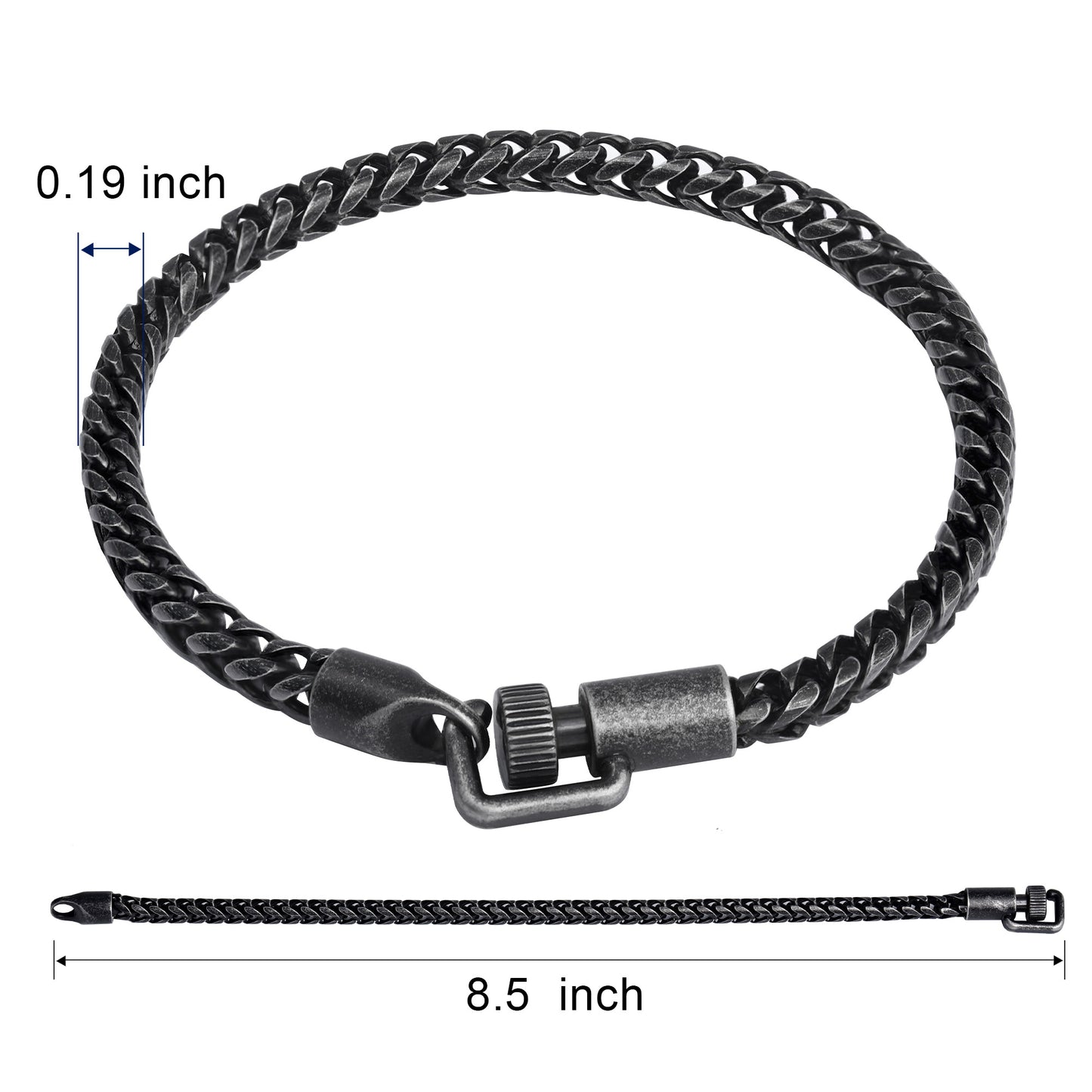 Men's Antique-Finish Foxtail Chain Bracelet 5mm Black Ion-Plated Solid Stainless Steel