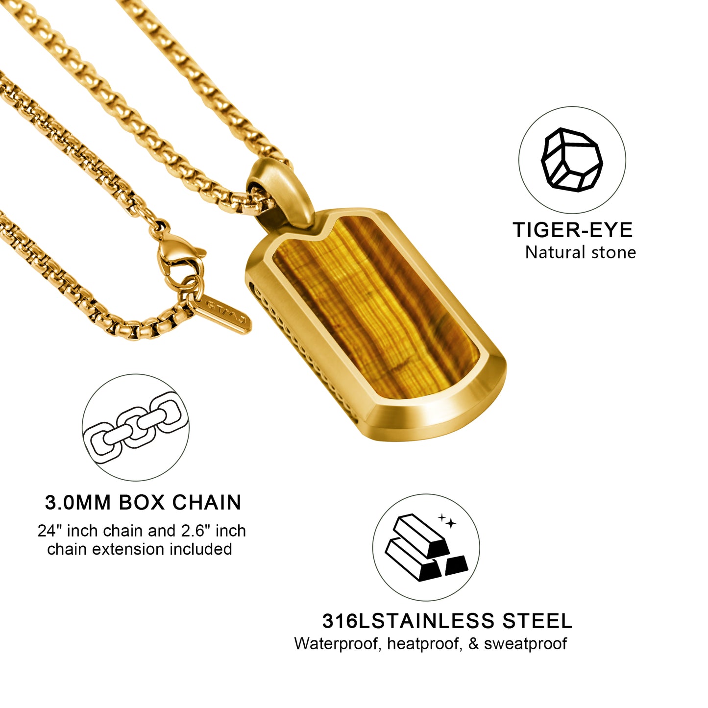 Tiger Eye Dog Tag Pendant Necklace