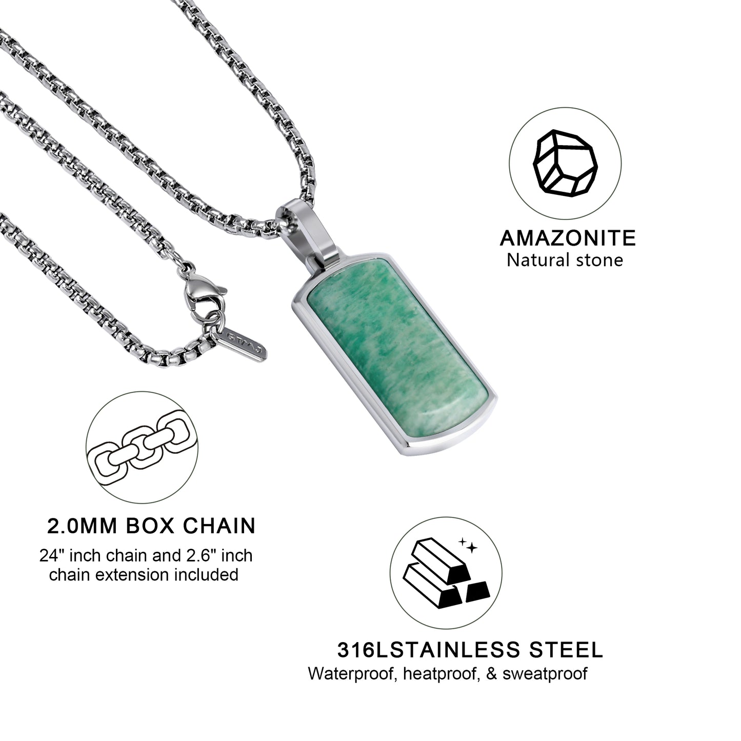 Metallic Dog Tag With Faceted Amazonite