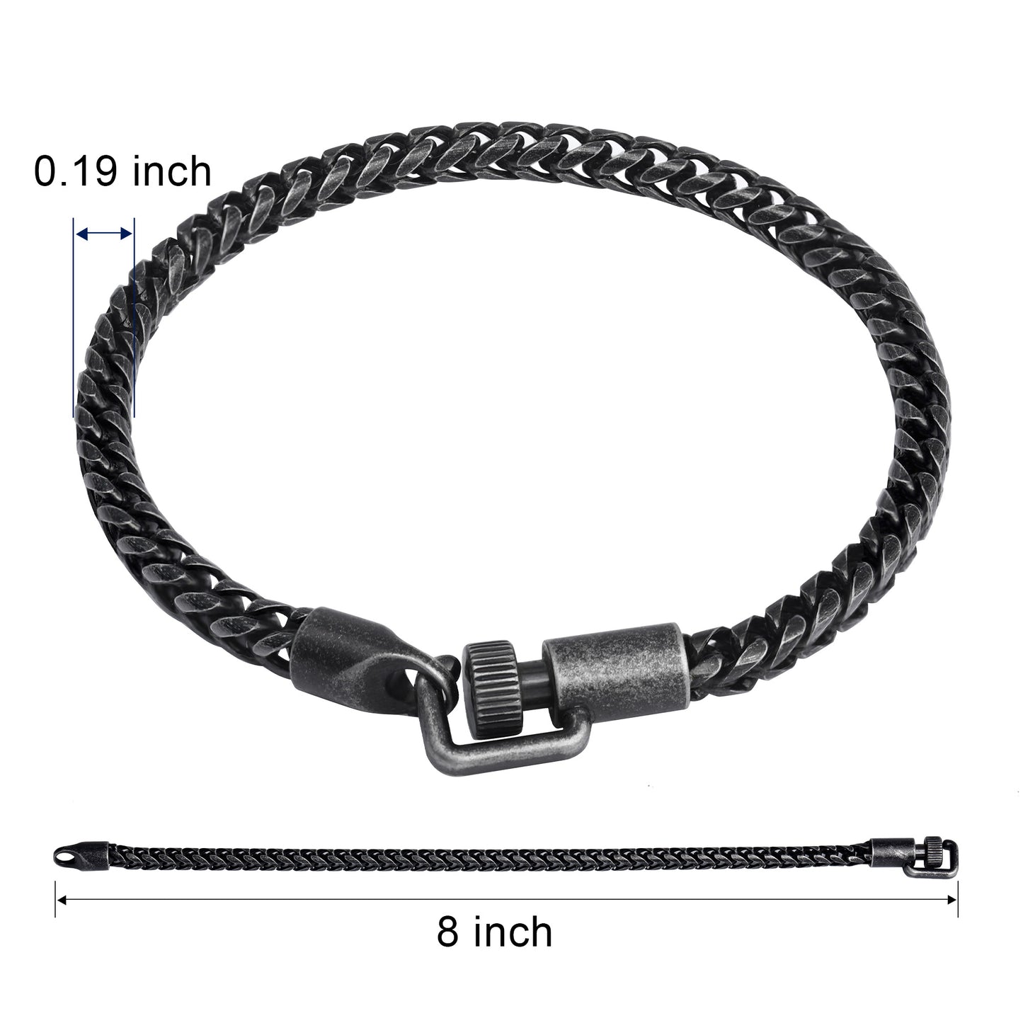Men's Antique-Finish Foxtail Chain Bracelet 5mm Black Ion-Plated Solid Stainless Steel
