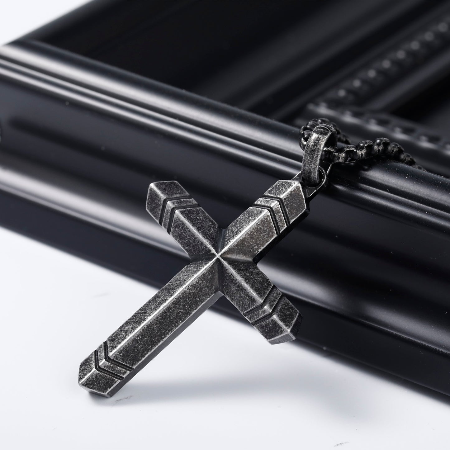 GTMJ Men's Cross Pendant Necklace Set - 316L Stainless Steel & Natural Wood, 24"+2" & 20"+2" Adjustable Box Chains, Luxury Gift Box (Ebony/Bubinga/Antique Black)