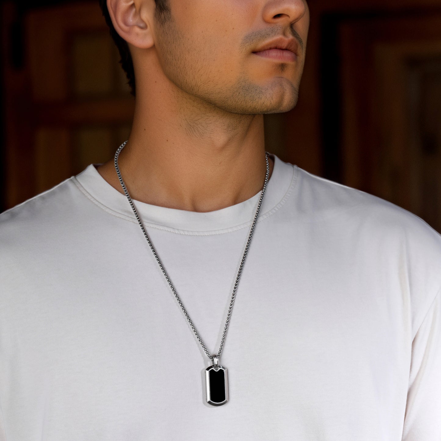 Black Onyx Dog Tag Pendant Necklace