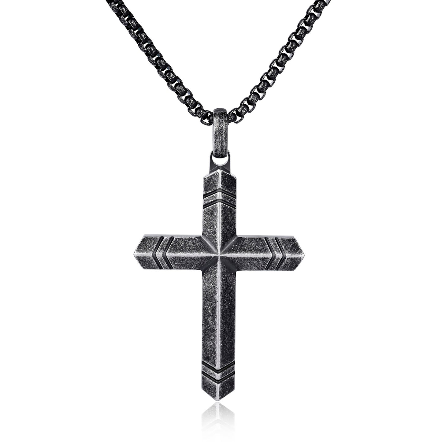 GTMJ Men's Cross Pendant Necklace Set - 316L Stainless Steel & Natural Wood, 24"+2" & 20"+2" Adjustable Box Chains, Luxury Gift Box (Ebony/Bubinga/Antique Black)