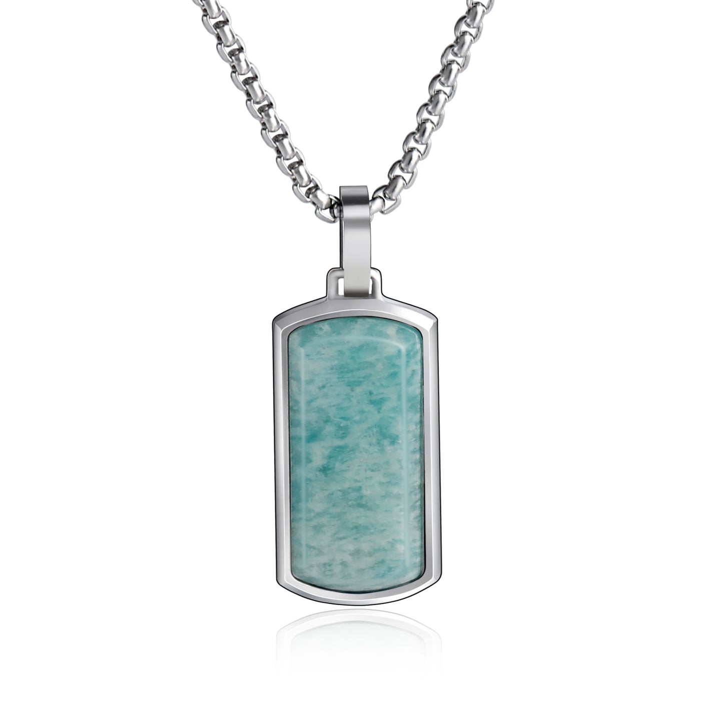 Metallic Dog Tag With Faceted Amazonite