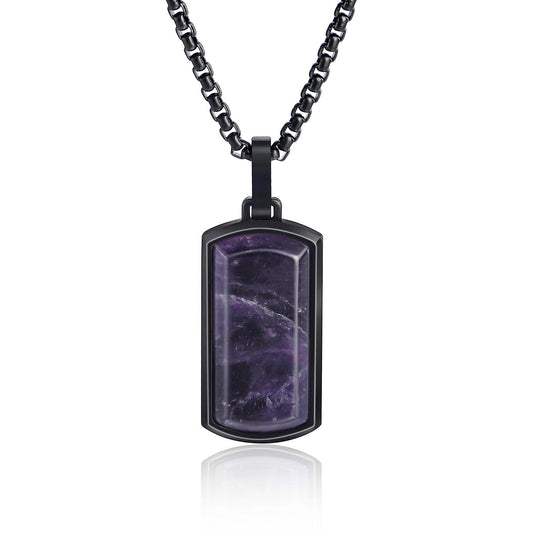Metallic Dog Tag With Faceted Amethyst