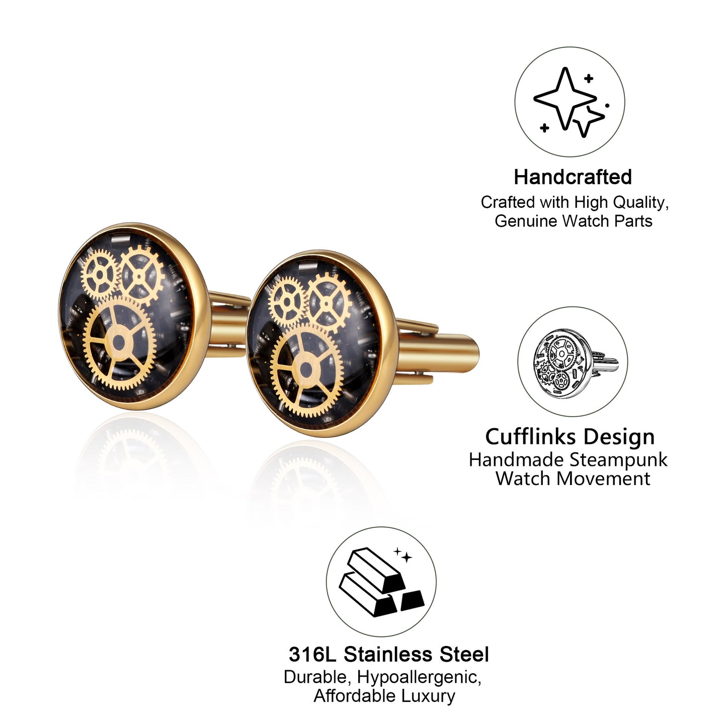 Gold Steampunk Mens Cufflinks