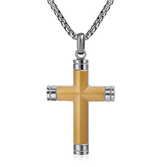 GTMJ Men's Cross Pendant Necklace Set - 316L Stainless Steel & Natural Wood,  24"+2" & 20"+2" Adjustable Box Chains, Luxury Gift Box (Ebony/Bubinga/Gold&Steel)